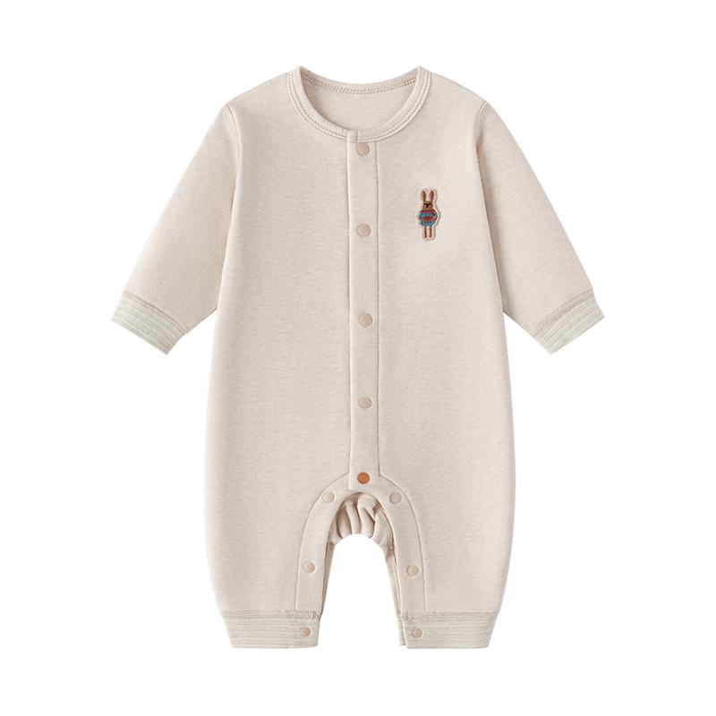 babylove婴儿连体衣春秋季纯棉哈衣爬服彩棉长袖睡衣简约宝宝衣服