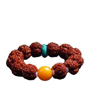 尼泊尔爆肉大金刚菩提子手串包浆五瓣龙纹文玩原籽男单圈佛珠手链