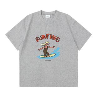 NORYBRAND插画师合作系列 冲浪女孩印花趣味简约短袖T恤国潮百搭