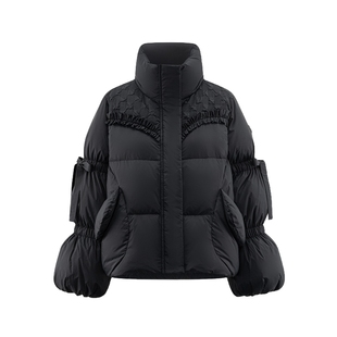 艾莱依少女风羽绒服短款宫廷系带新款时尚少女花苞袖防寒保暖外套