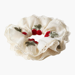 川野丝绸刺绣樱桃发圈女2025新款优雅百搭扎低马尾的皮筋头饰发饰