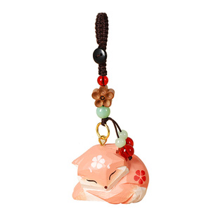 手工木雕狐狸钥匙扣汽车原神八重神子书包包挂件周边送女朋友礼物