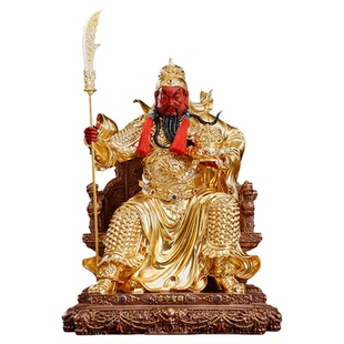 全铜贴金关帝神像聚宝关公关帝圣君铜像供奉文武财神关帝爷摆件