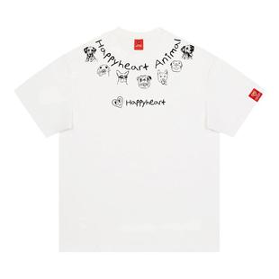 查尔斯桃心 美式街头手绘小狗项链印花纯棉圆领短袖T恤男夏季情侣