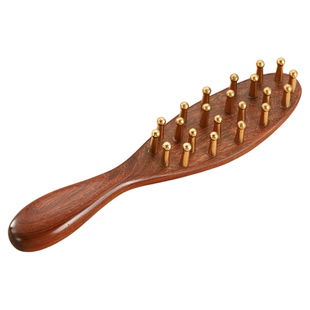 黄铜长柄按摩梳子头皮头部经络梳加厚宽齿疗女士金丝檀木气垫梳子