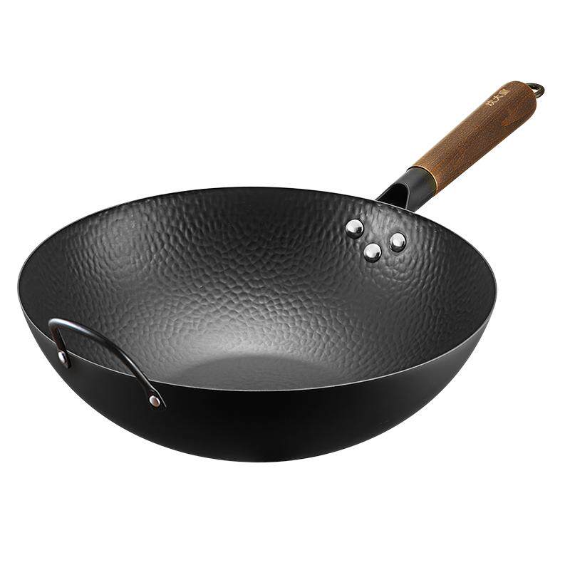 炊大皇无氟涂层铁锅不粘锅炒菜锅锻打锤纹家用陶瓷工艺