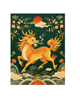 怡家画坊民俗风麒麟吉祥招财壁画
