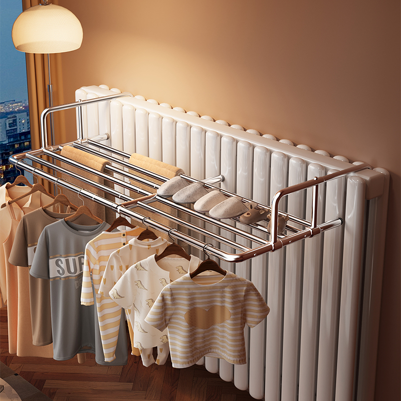 暖气片晾衣架暖气管上方置物架烘干晾衣神器阳台家用伸缩晒鞋架子