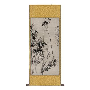 郑板桥竹子挂画卷轴画新中式丝绸画竹报平安仿古画绢画布画幽兰图
