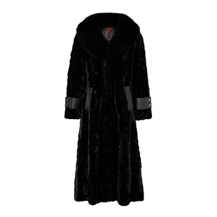 马天奴2025冬季新款黑色翻领水貂毛皮草大衣收腰长款外套时尚奢华