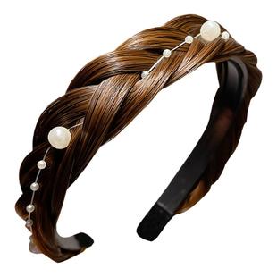 珍珠鱼骨辫假发发箍女高颅顶压发头箍2025年网红新款麻花发卡头饰