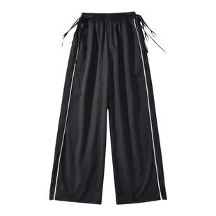 XXBUNI jazz薄款跳舞裤子速干黑色工装休闲裤女宽松紧腰阔腿裤