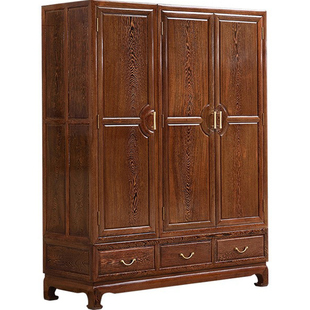 红木衣柜三门红木衣橱实木素面高档家具鸡翅木中式明清仿古顶箱柜
