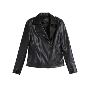 海宁真皮皮衣女短款修身大码韩版2025春秋新款绵羊皮夹克黑色外套