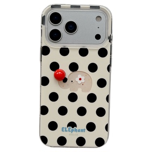 MoreRex 日韩可爱黑波点大象缕空立体圆球适用苹果17手机壳iphone16promax新款15pro创意14防摔保护套13女17