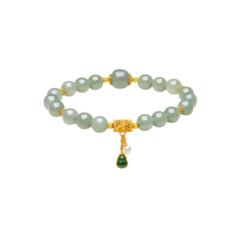 周六福和田青玉手串女珍珠葫芦手链S925银甜美送女友女神节礼物