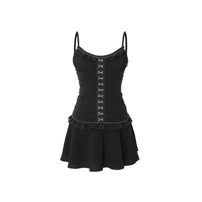 threetimes2026超火春夏黑色内搭吊带连衣裙短款修身显瘦独特裙子