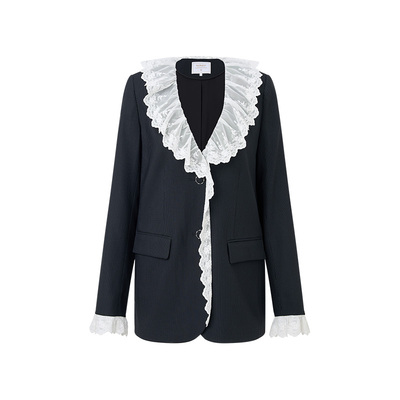 MAXRIENY蕾丝花边条纹西装