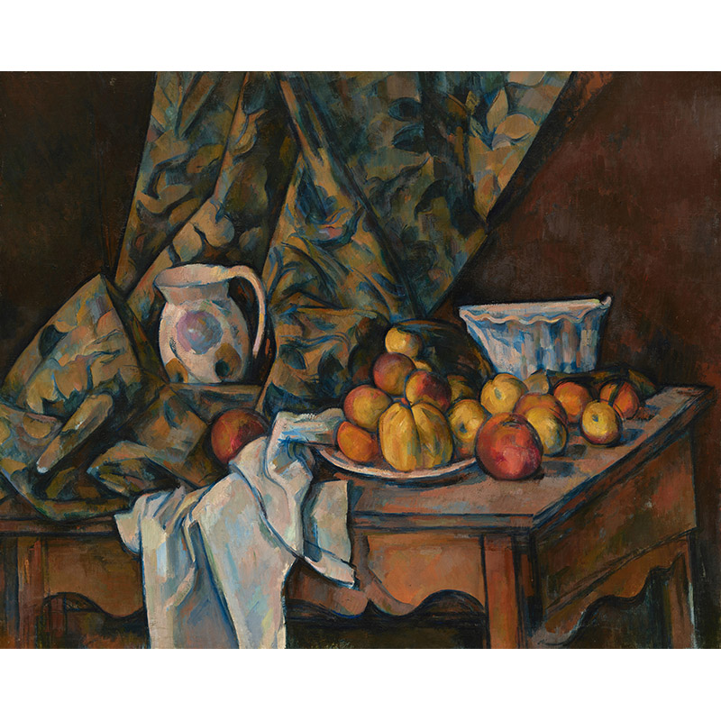 有苹果和桃子的静物塞尚高清油画原版作品装饰画喷绘素材图片