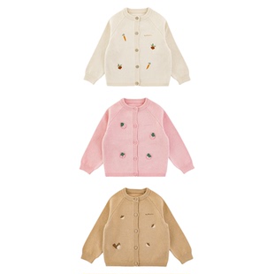 幼悠女童森系毛衣开衫春秋细腻顺滑罗纹织边手工勾花插肩袖上衣潮