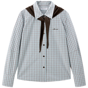 【商场同款】太平鸟海盐可可格纹长袖衬衫可拆卸披肩新A1CAG1153