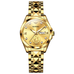 18k全金色含真金进口机芯手表女士全自动机械表高档奢华小众气质