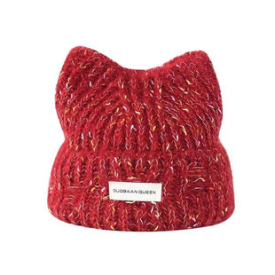 可爱猫耳朵毛绒针织帽子女冬季保暖防寒护耳毛线帽宽松显脸小冷帽