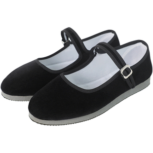 民族秧歌黑色跟布鞋女高跟胶州藏族民间民舞鞋儿童考级专用舞蹈鞋