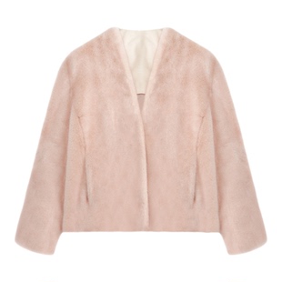 韩女美丽法则粉色十字貂环保皮草毛毛外套女秋冬时尚百搭温柔短款