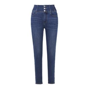 朗姿棉质加厚保暖小脚牛仔裤冬季新款高腰显瘦九分裤女加绒裤子