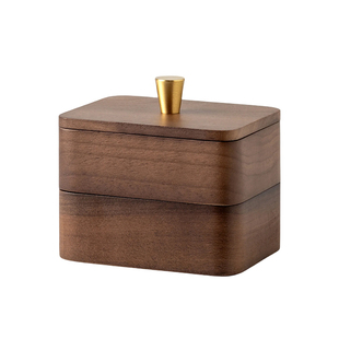 天然胡桃木牙签盒高档双层实木棉签盒复古风牙线牙签二合一收纳盒