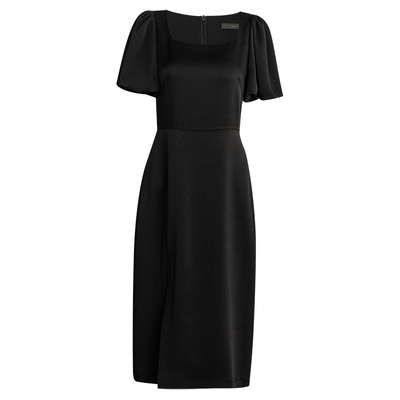 罗衣法式方领泡泡袖缎面连衣裙