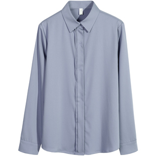 轻职场灰色衬衫女长袖春秋职业装衬衣气质正装百搭宽松商务风上衣