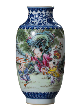 钟家窑青花瓷童子对瓶
