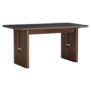 林氏家居复古风洞石岩板餐桌中古风新款家用长方形桌大板桌饭桌子