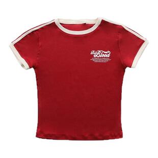 韩国badblood小众字母印花t恤女美式复古修身透气显瘦辣妹短袖夏