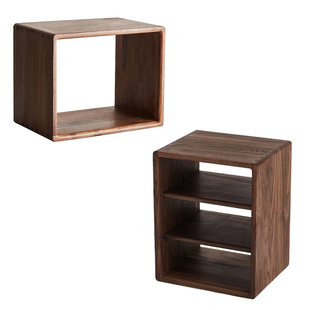 格子书柜自由组合方格黑胡桃实木书房客厅书架落地隔断收纳储物柜