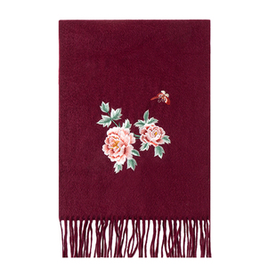 上海故事2025秋冬新款100%山羊绒刺绣加厚保暖御寒围巾礼盒送长辈