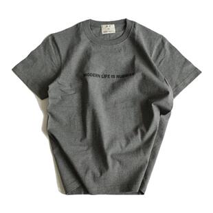 过载商店印刷胡椒盐深灰圆领蓝短T重磅纯棉情侣男女