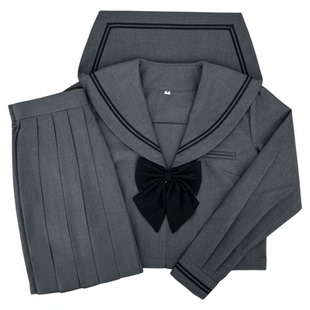 樱奈家灰二本日系灰色双黑边水手服原创学院风JK制服百褶短裙套装