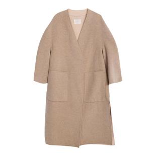 readme读我简约日式宽松茶色中长双面呢大衣60917308