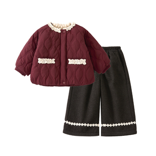 女童套装2025新款冬装小公主洋气炸街宝宝儿童过年红色本命年衣服