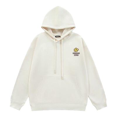 i.t GROUNDZERO韩系2025秋季刺绣小花杏色连帽长袖印花卫衣上衣