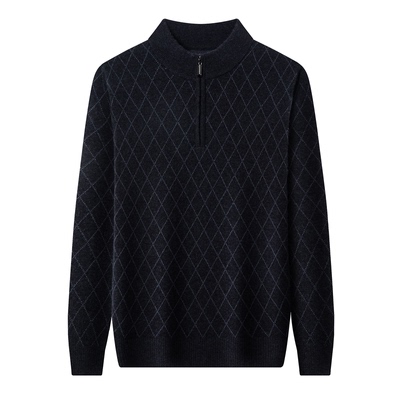 中老年羊绒衫男半高拉链领毛衣