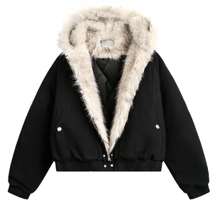 美式cleanfit座山雕毛领情侣羽绒服冬季美式痞帅棉服连帽短款外套