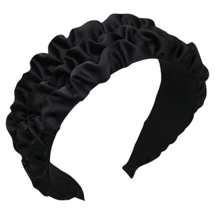 黑色褶皱宽边发箍女秋冬高颅顶显脸小头箍遮白发压发卡发捆不勒头