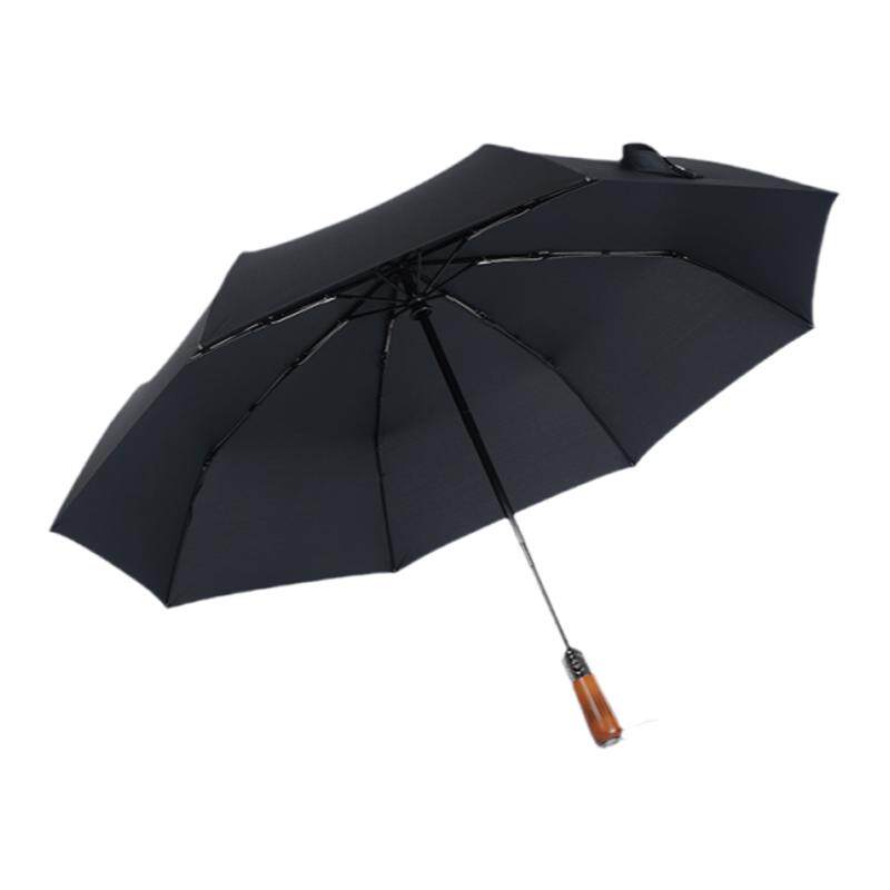 何伞匠英伦全自动雨伞加大加固三折实木直柄晴雨两用折叠商务男士