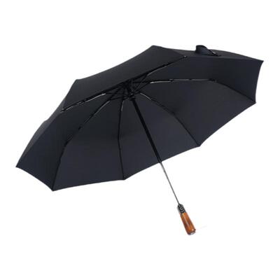 何伞匠英伦全自动雨伞加大加固三折实木直柄晴雨两用折叠商务男士