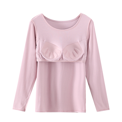 莫代尔免穿文胸无钢圈长袖t恤