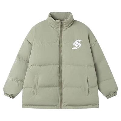 WOHOO&SPARTACKS联名哑光刺绣LOGO棉服长袖加厚立领宽松情侣外套